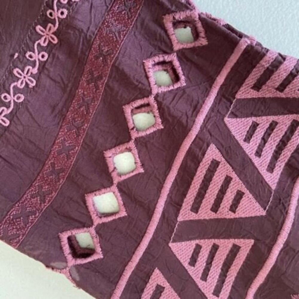 Johnny Was Avery Dress Purple Merlot Boho Aztec Eyelet Embroidered Womens Medium - Picture 12 of 12